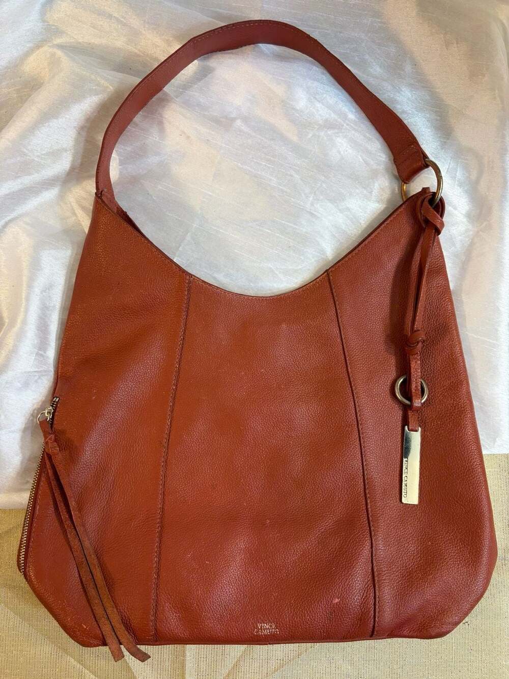 Vince Camuto Rust Orange Leather Hobo Shoulder Bag